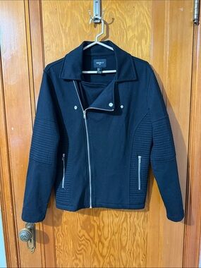 Forever 21 Black Asymmetric Moto Bomber Jacket
